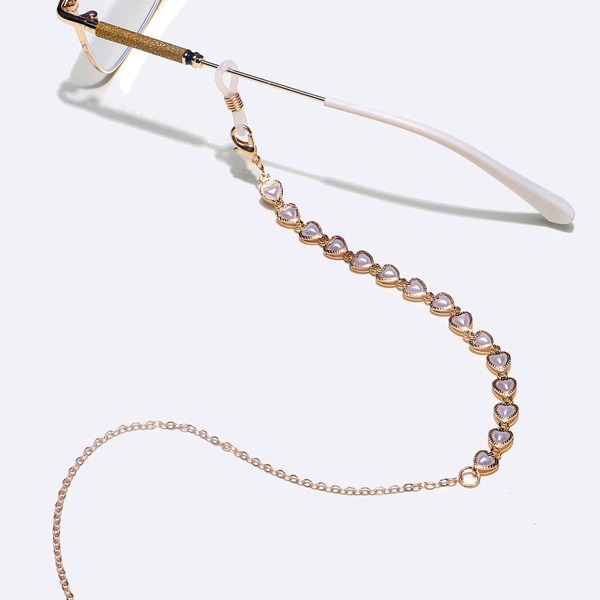

Heart Faux Pearl Decor Glasses Chain, Gold