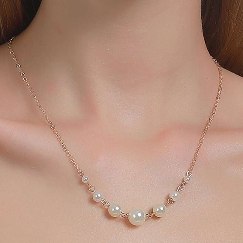 

Faux Pearl Decor Necklace, Gold