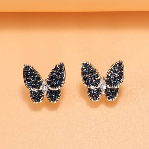 

Rhinestone Butterfly Decor Stud Earrings, Blue