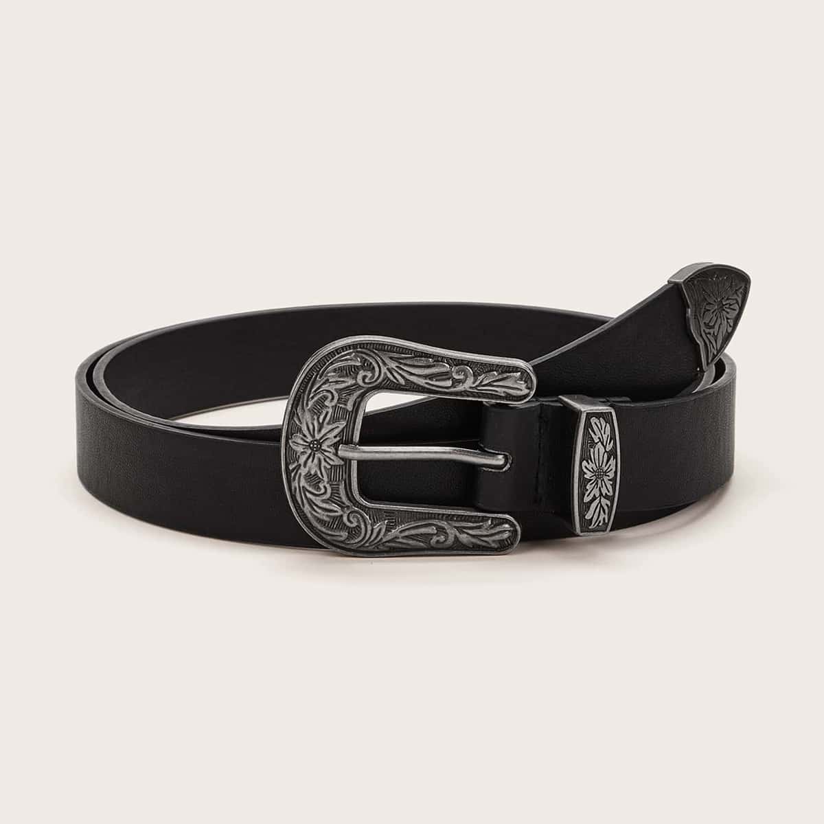 

Floral Buckle Belt, Black