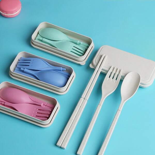 

3pcs Random Color Cutlery Set & 1pc Box, Multicolor