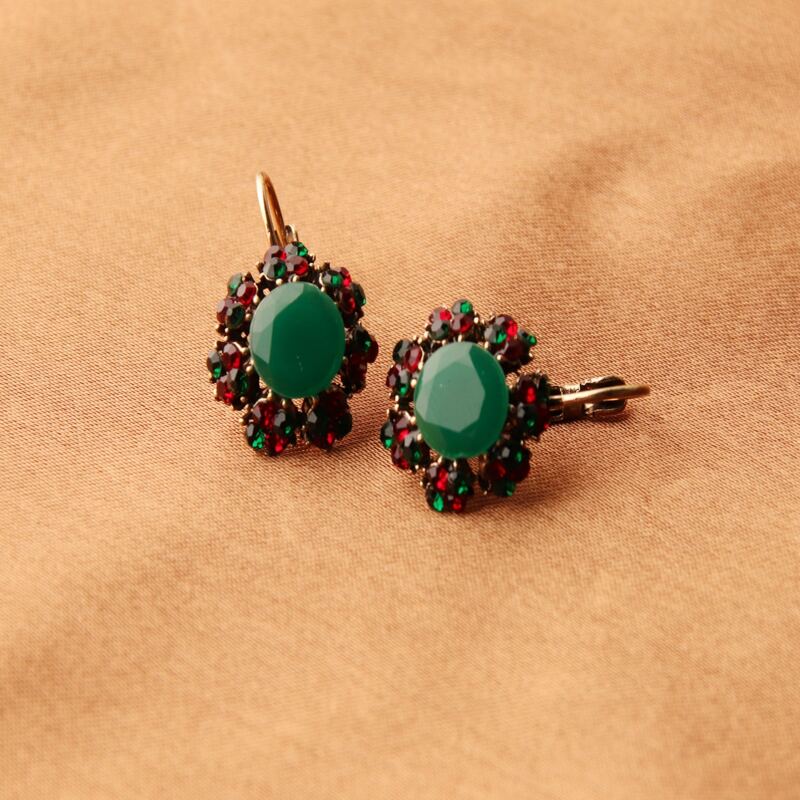 

Rhinestone Dangle Earrings, Green