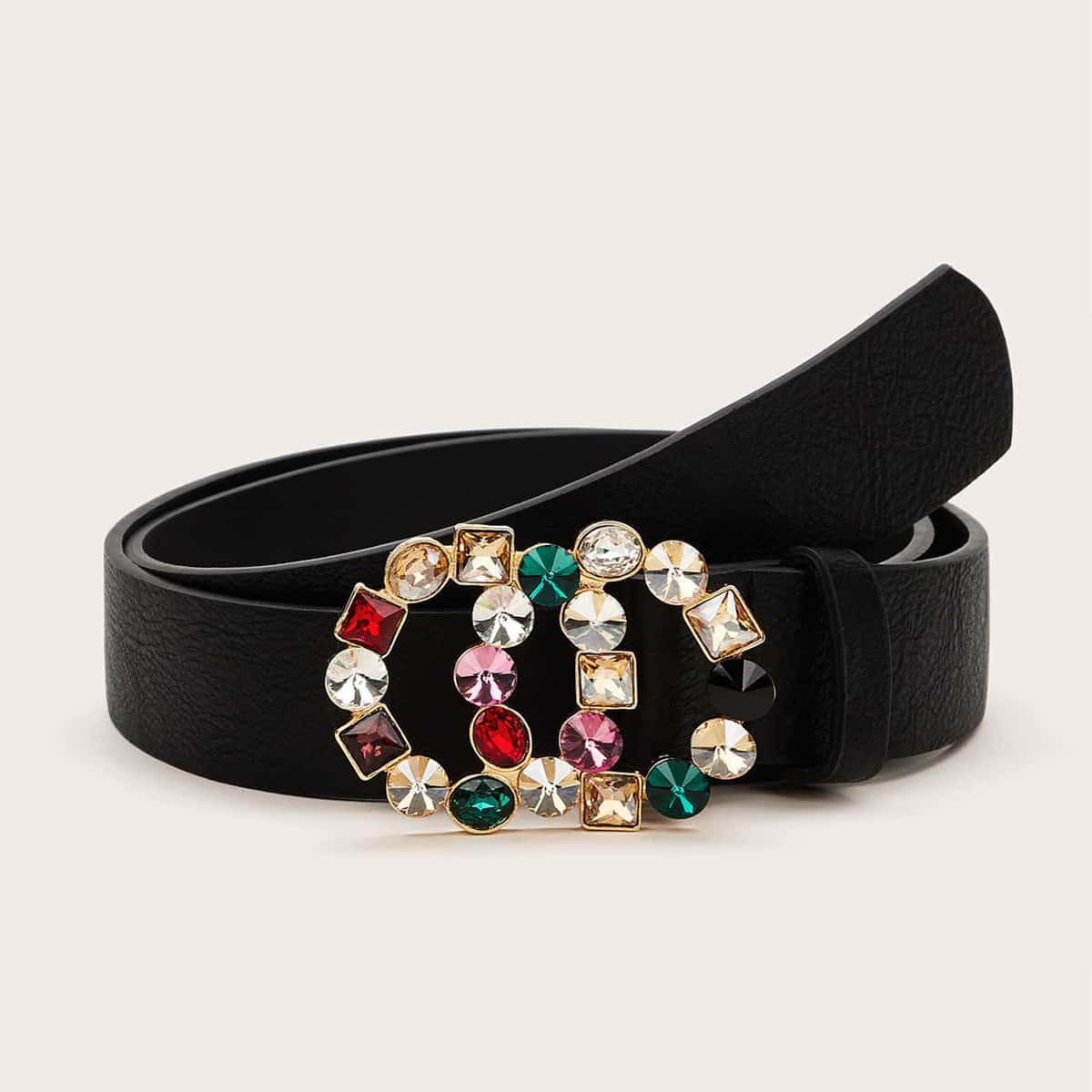 

Rhinestone Ring Buckle Belt, Black