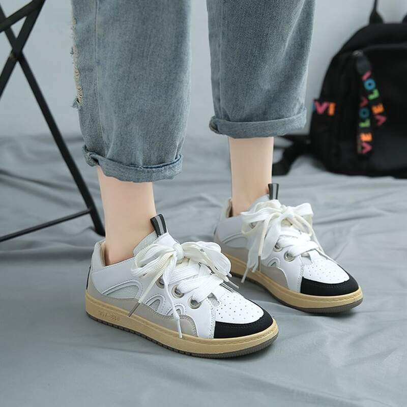 

Colorblock Lace-up Mesh Skate Shoes, White