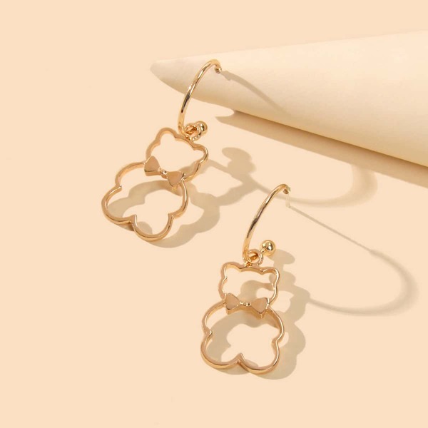 

Hollow Out Bear Decor Drop Earrings, Gold