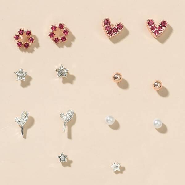 

7pairs Faux Pearl Decor Stud Earrings, Multicolor