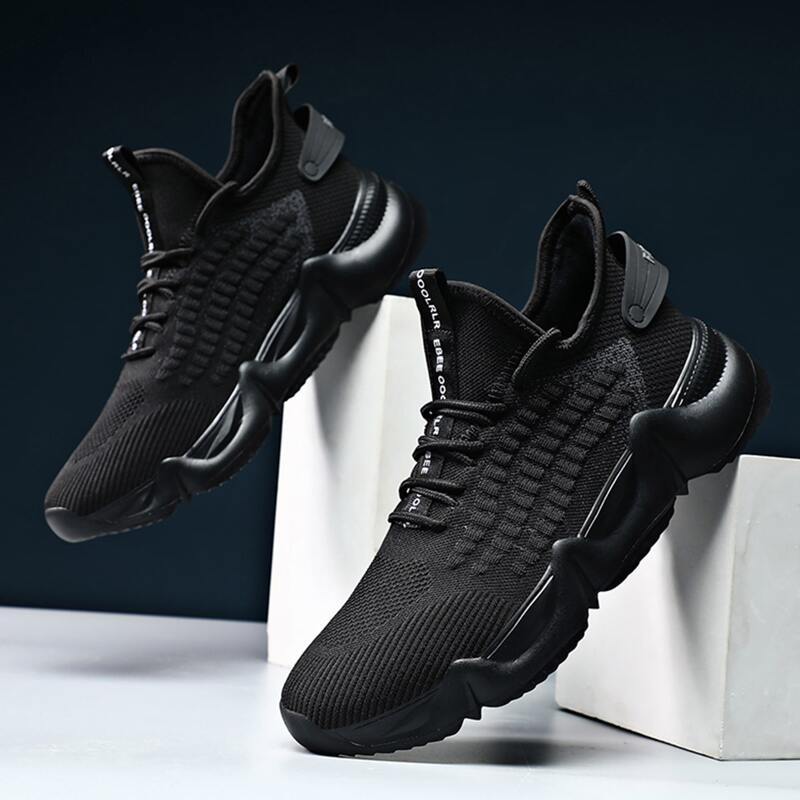 

Guys Lace-up Knit Running Sneakers, Black
