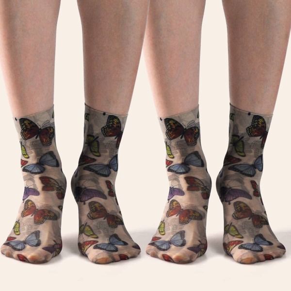 

2pairs Butterfly Print Ankle Socks, Multicolor
