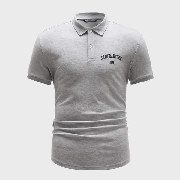 

Men Letter Graphic Polo Shirt, Light grey