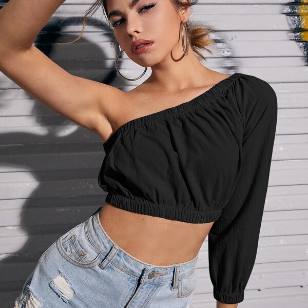 

One Shoulder Crop Top, Black
