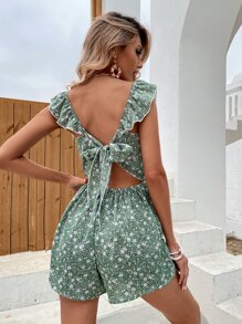 SHEIN LUNE Mono floral ribete con fruncido con cordón trasero