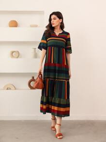 Mulvari 條紋西裝領荷葉邊袖娃娃裙 - 彩色 - 查看 5