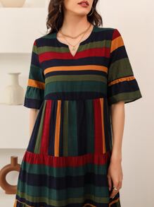 Mulvari 條紋西裝領荷葉邊袖娃娃裙 - 彩色 - 查看 6