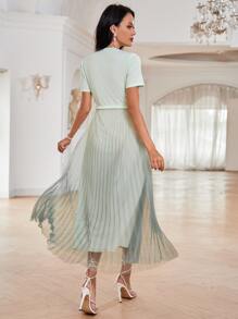 漸變色網紗面A字型連衣裙 - 薄荷綠 - 查看 2