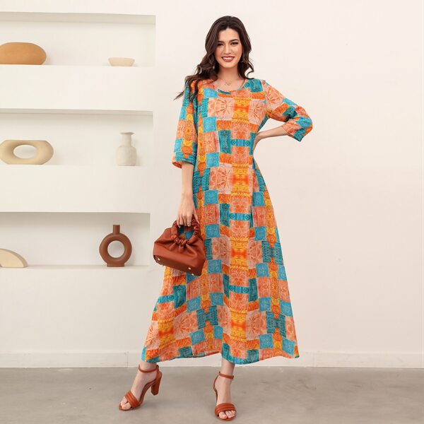

Floral & Patchwork Print Dress, Multicolor