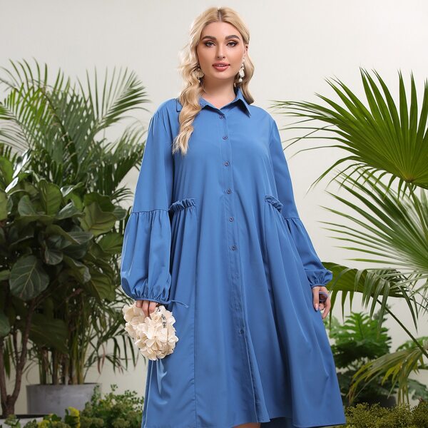 

Plus Frill Trim Button Up Dress, Blue