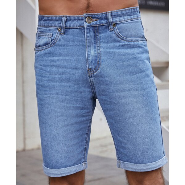 

Men Cat Whisker Rolled Hem Bermuda Denim Shorts, Light wash