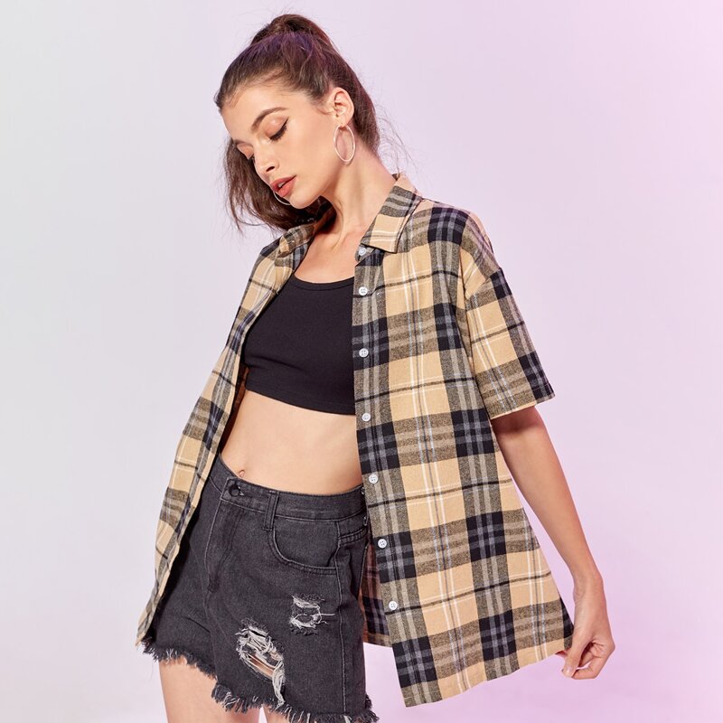 

Plaid Button Front Blouse, Multicolor