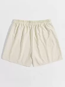ROMWE MEN Prep Men Summer Solid Drawstring Waist Shorts, School - Beige - View 2