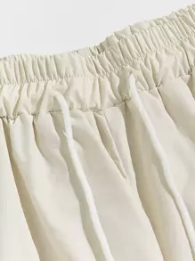 ROMWE MEN Prep Men Summer Solid Drawstring Waist Shorts, School - Beige - View 4