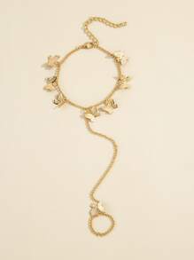 Pulsera con aro de dedo con diseño de mariposa - Amarillo Oro - Ver 3