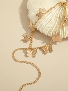 Pulsera con aro de dedo con diseño de mariposa - Amarillo Oro - Ver 4