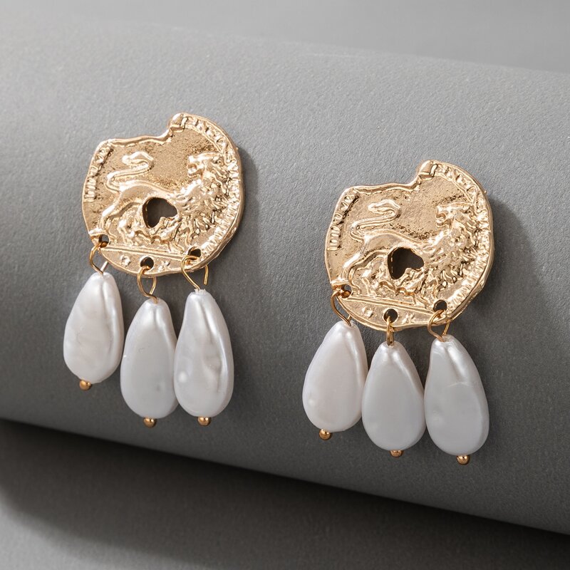 

Faux Pearl Drop Earrings, Gold