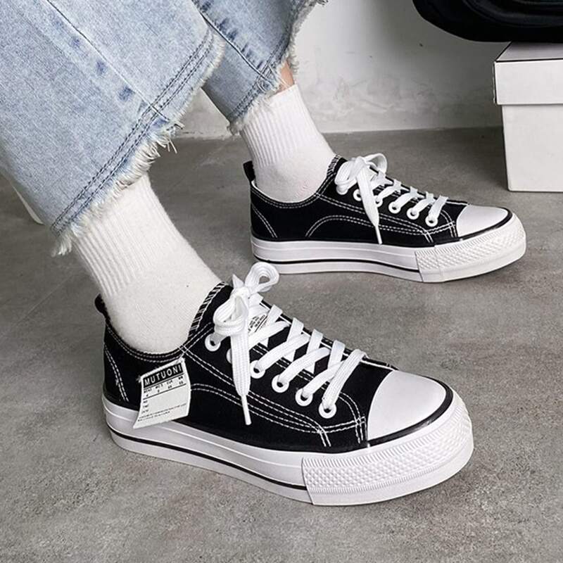 

Lace-up Front Canvas Sneakers, Black