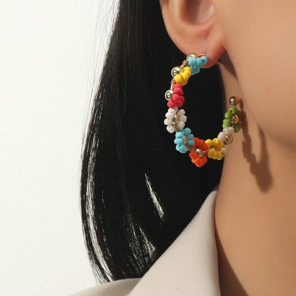 

Beaded Cuff Hoop Earrings, Multicolor