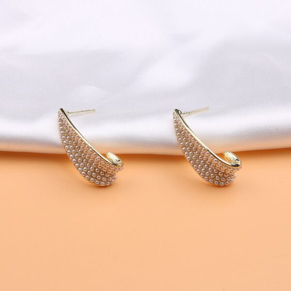 

Faux Pearl Decor Stud Earrings, Gold