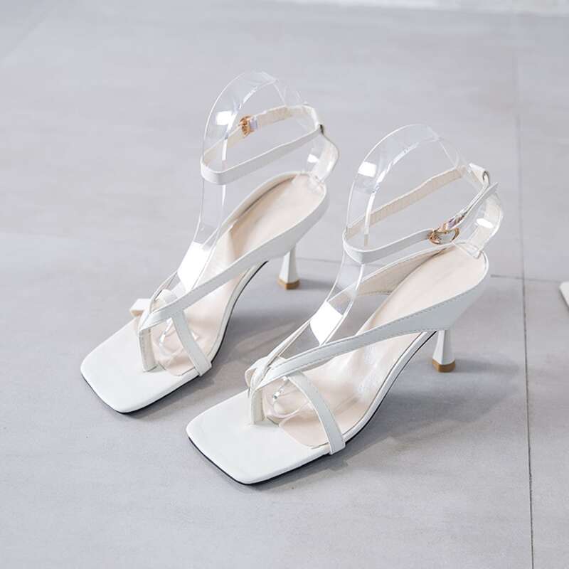 

Toe Post Ankle Strap Heeled Sandals, White