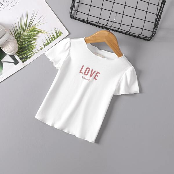 

Toddler Girls Slogan Graphic Lettuce Trim Tee, White