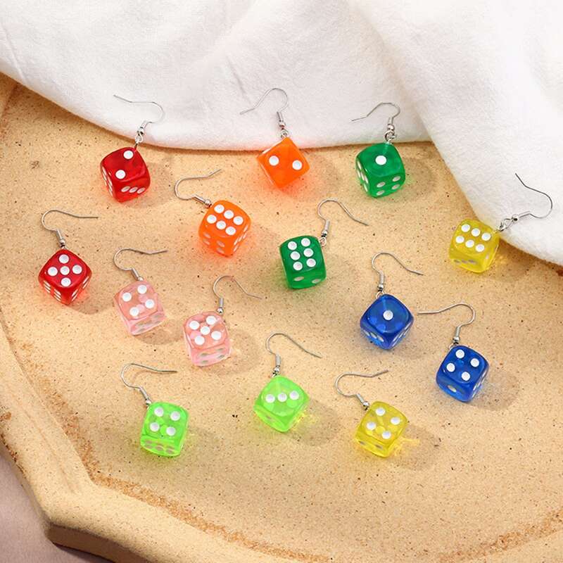 

7pairs Colorful Dice Drop Earrings, Multicolor