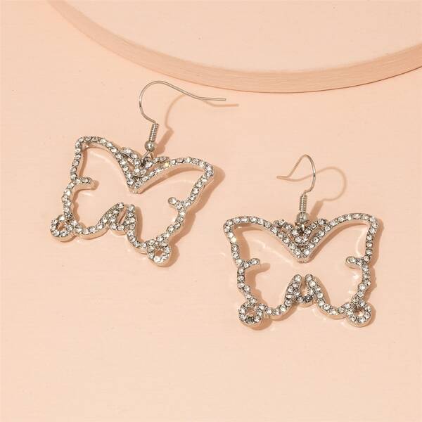 

Rhinestone Butterfly Drop Earrings, Silver