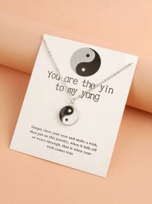 Yin & Yang Charm Necklace - Black and White - View 1