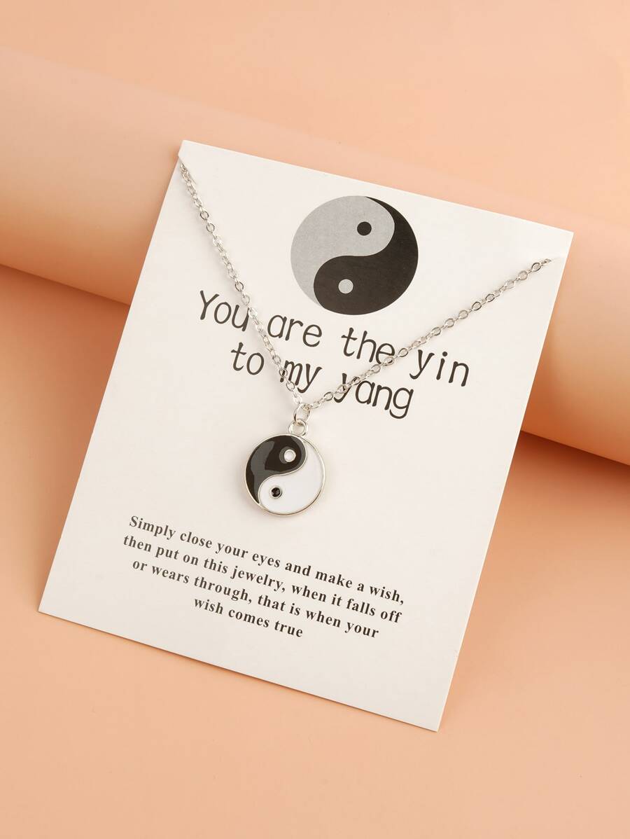 Yin & Yang Charm Necklace - Black and White - View 1