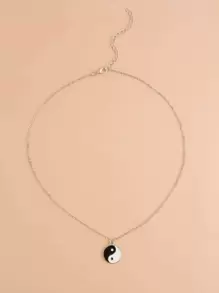 Yin & Yang Charm Necklace - Black and White - View 3