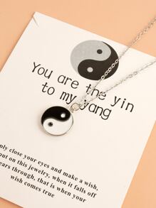 Yin & Yang Charm Necklace - Black and White - View 4