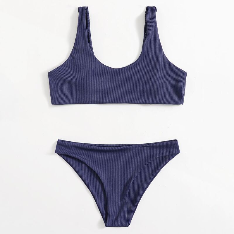 

Solid Rib Bikini Swimsuit, Navy blue