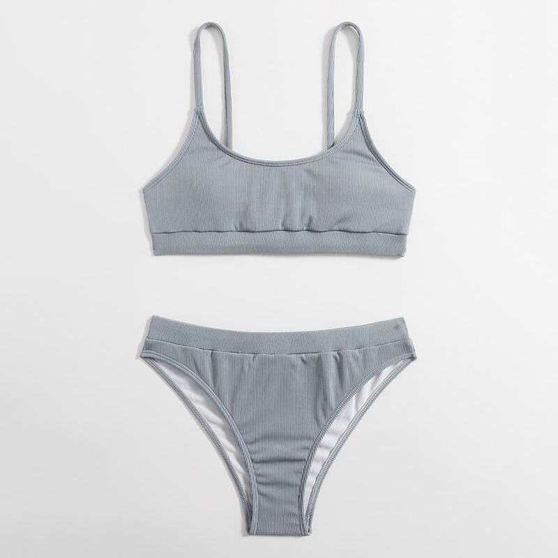 

Solid Rib Bikini Swimsuit, Light grey