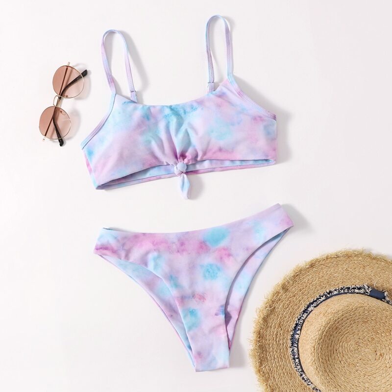 

Tie Dye Knot Bikini Swimsuit, Multicolor