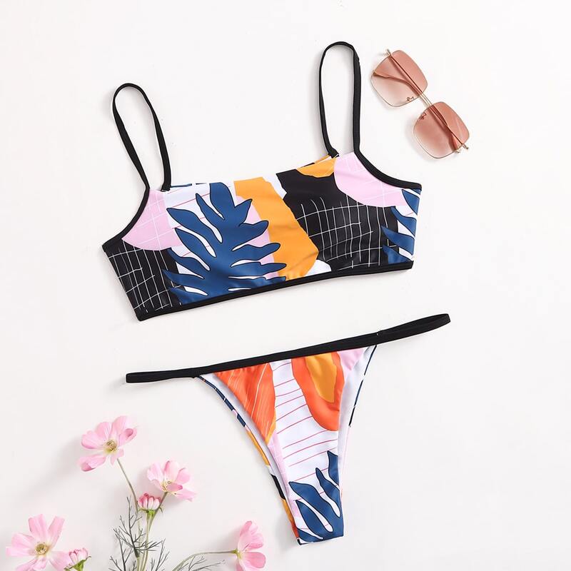 

All Over Print Tanga Bikini Swimsuit, Multicolor