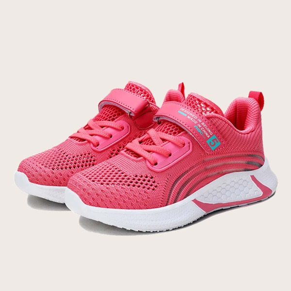 

Girls Letter Graphic Velcro Strap Running Shoes, Hot pink
