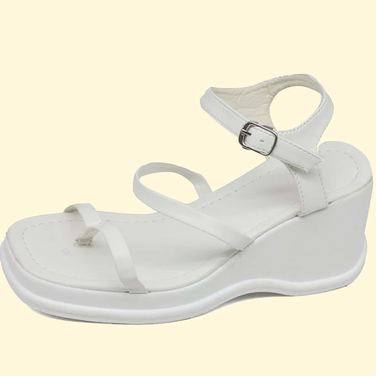 

Toe Post Ankle Strap Wedge Sandals, White