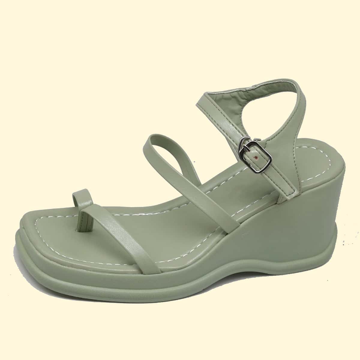 

Toe Post Ankle Strap Wedge Sandals, Mint green
