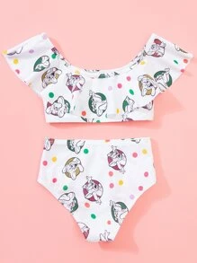 TOM & JERRY X SHEIN Young Girl Ruffle Trim Cartoon Print Bikini Set Summer Beach - Multicolor - View 2