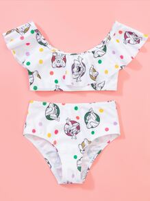 TOM & JERRY X SHEIN Young Girl Ruffle Trim Cartoon Print Bikini Set Summer Beach - Multicolor - View 3