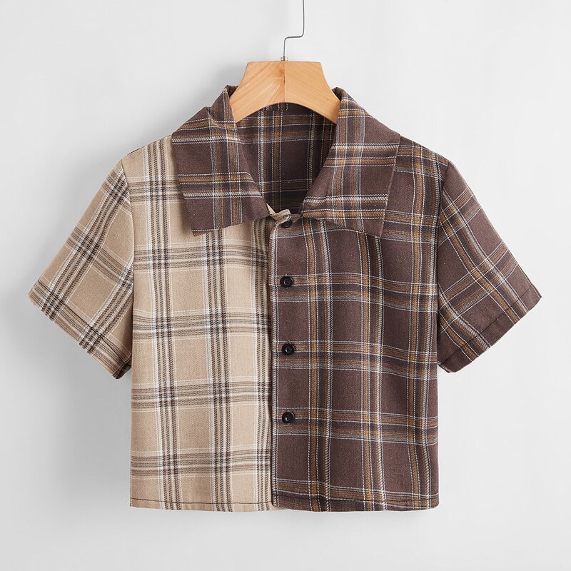 

Plaid Button Front Crop Shirt, Multicolor