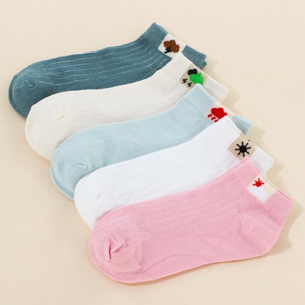 

5pairs Sun & Cloud Print Ankle Socks, Multicolor