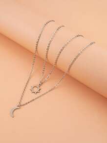 2pcs Couple Moon & Sun Charm Necklace - Silver - View 2